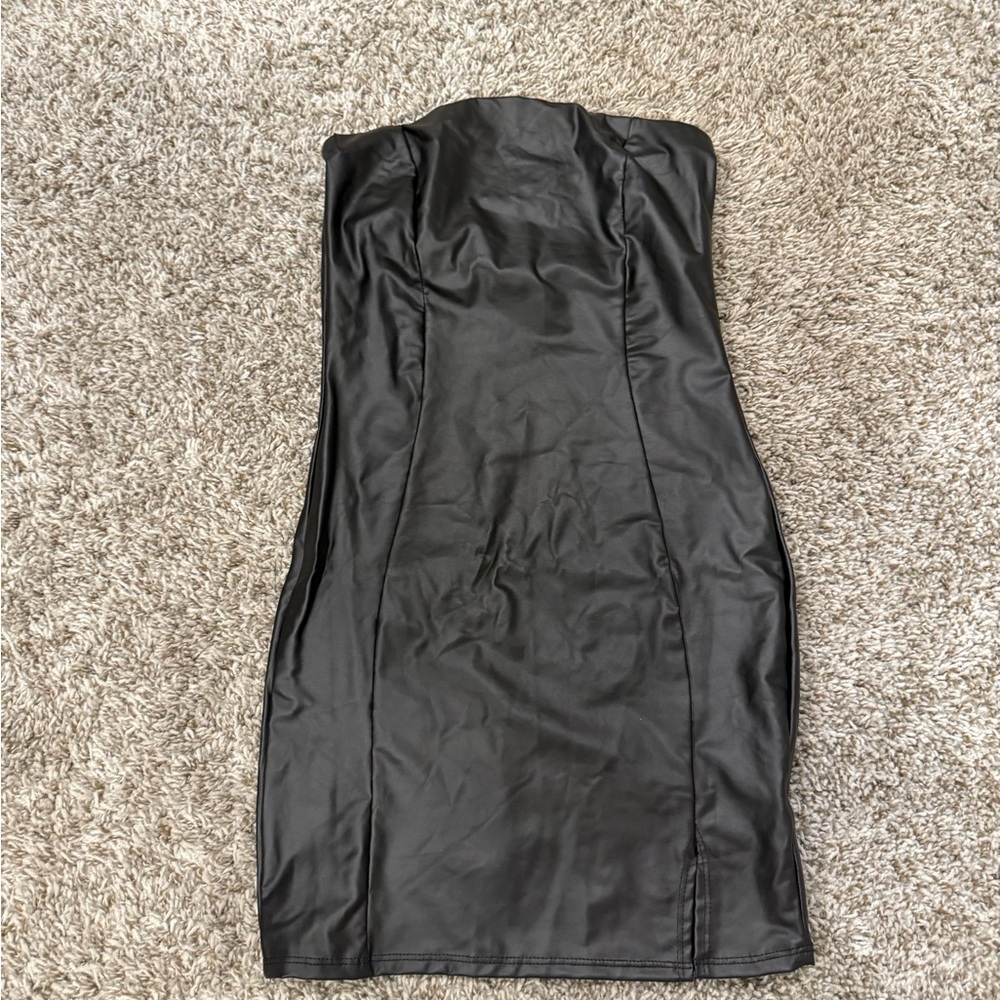 Faux Leather Black Mini Dress
